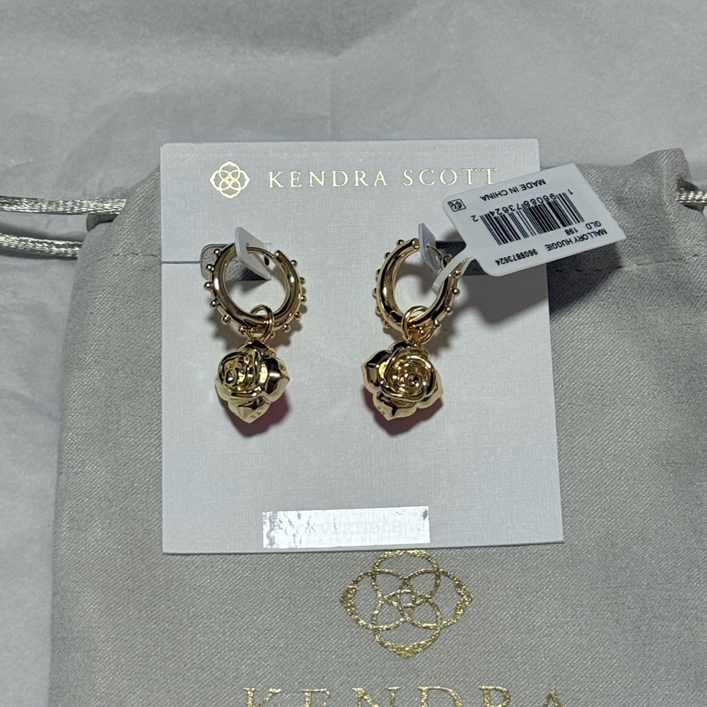 NWT Kendra Scott Mallory Gold Huggie Convertible Earrings in Blush Roses - Picture 7 of 12